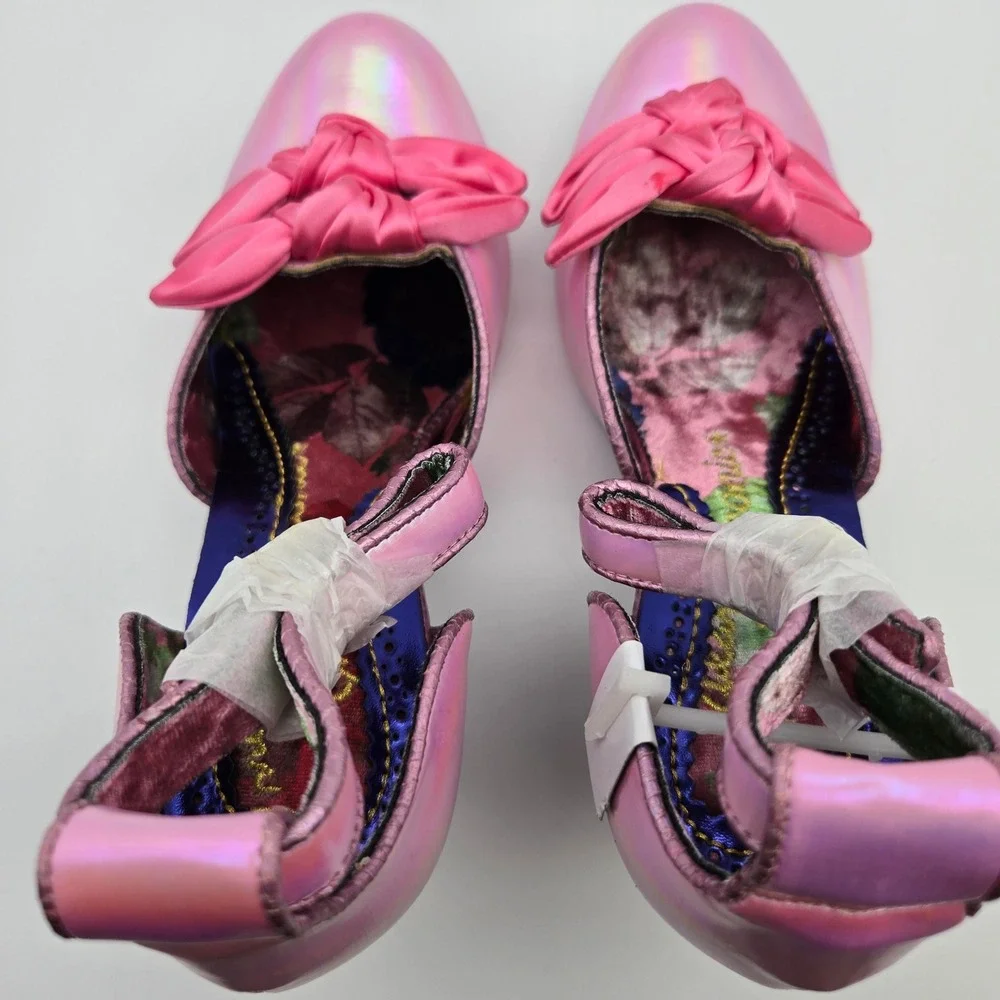 Irregular Choice NEW Summer Breeze Pink Holographic Iridescent W/Bows Sz 39 US 8